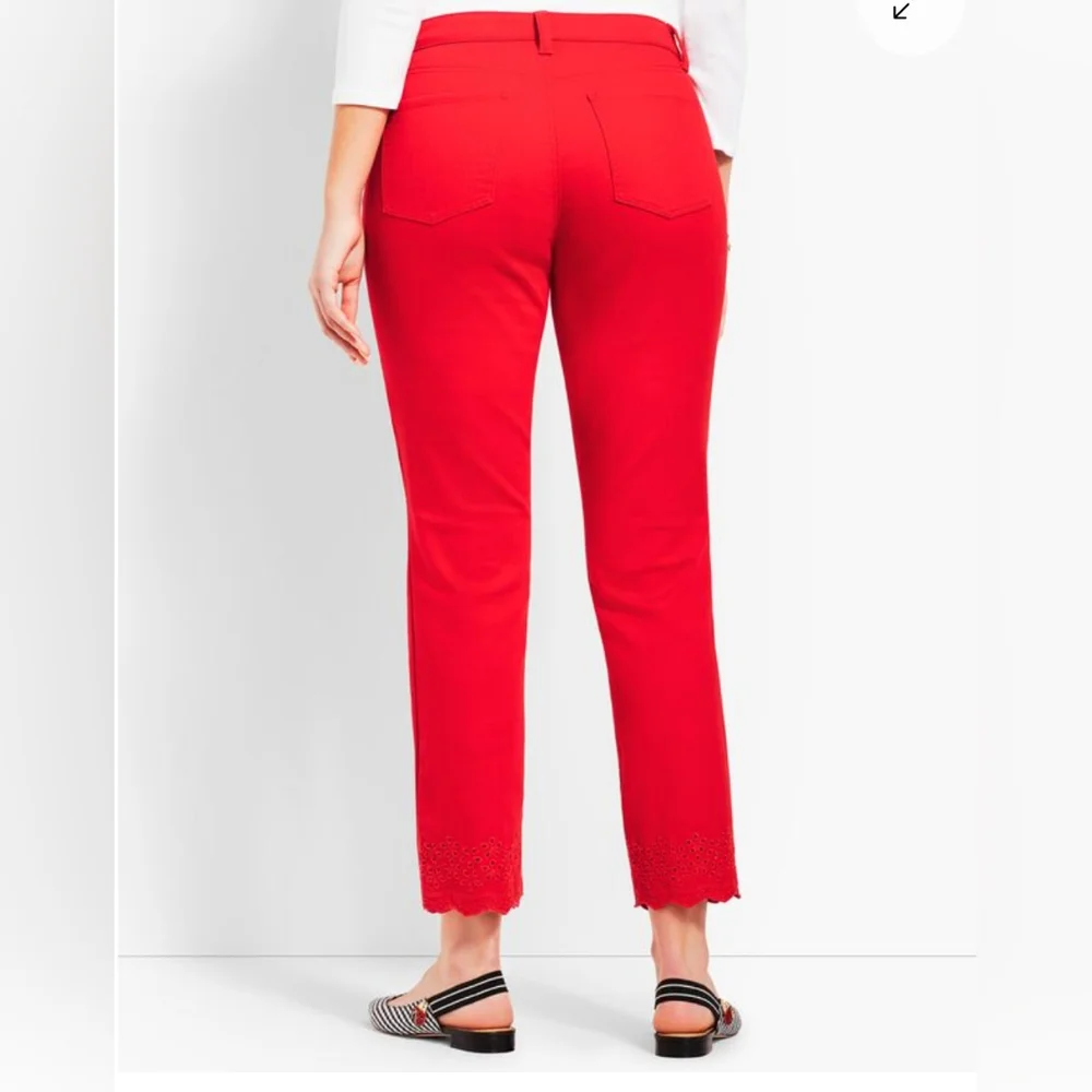 Talbots Red Denim Scalloped Ankle Pant Size 8P - Picture 3 of 11